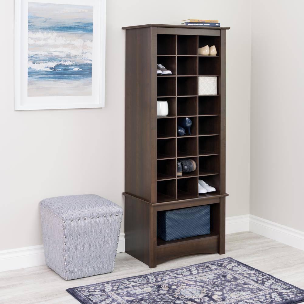 Prepac 61.25 in. H x 24.75 in. W x 15.75 in. D Dark Brown Wood Look 24-Cube Organizer EUSR-0008-1