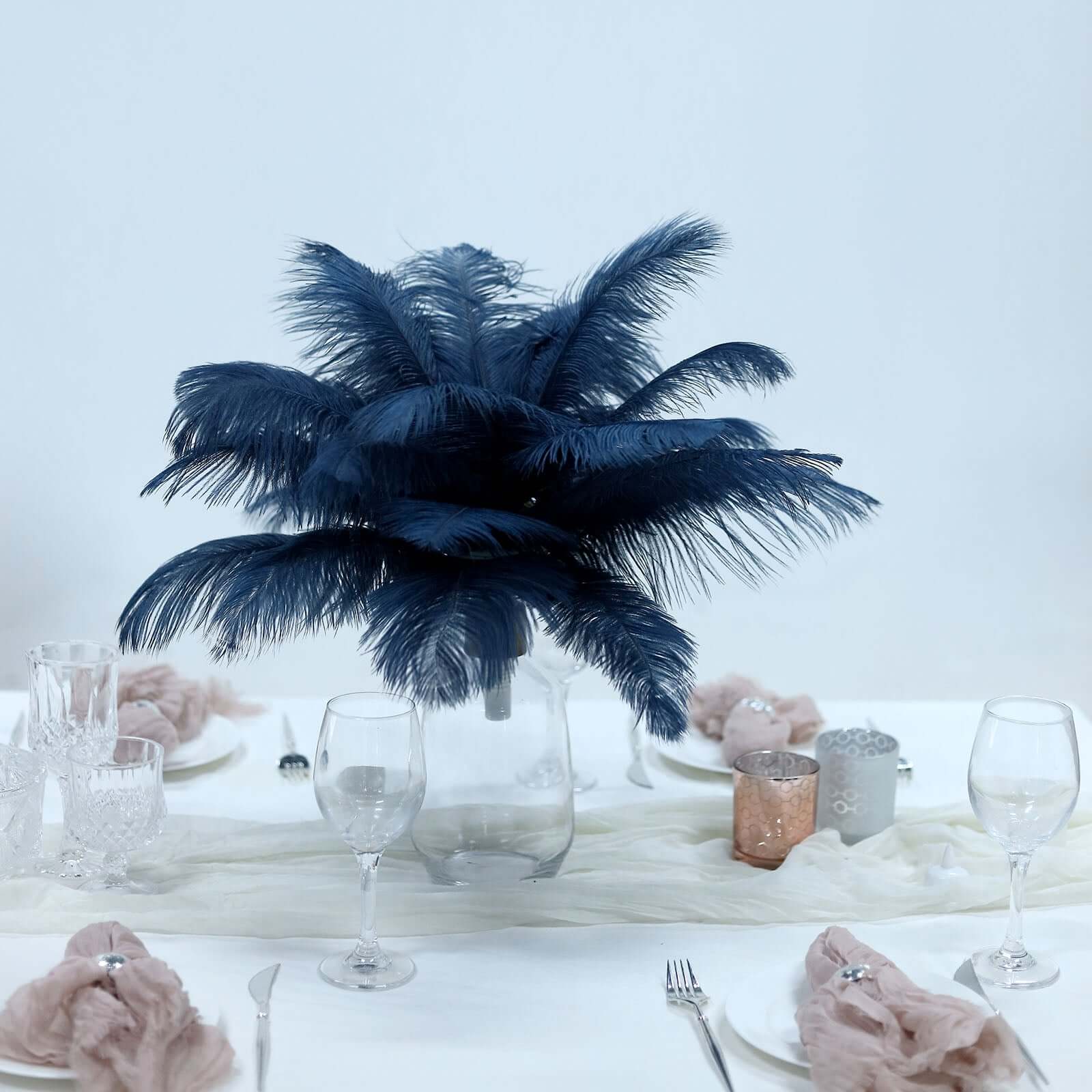 12 Pack Navy Blue Natural Plume Real Ostrich Feathers, DIY Centerpiece Fillers 13