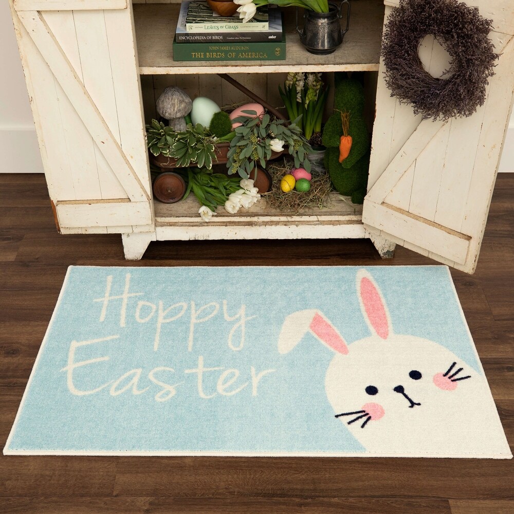 Mohawk Home Hoppy Easter Bunny Light Blue Kitchen Mat