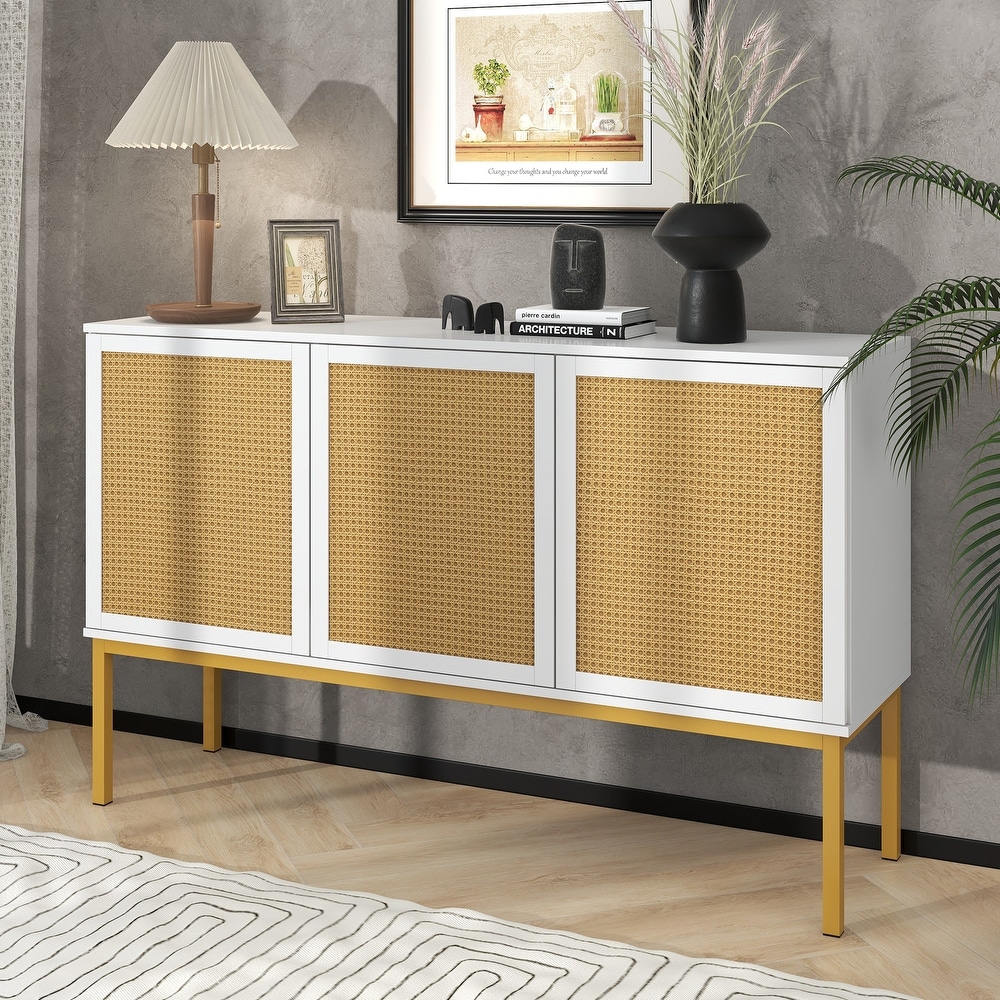 Large Storage Space Sideboard with Artificial Rattan Door and Rebound Device for Living Room   Entryway