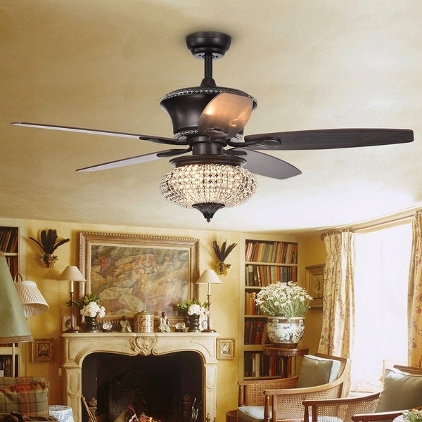 Vasilisa 52-Inch 5-Blade Ceiling Fan Crystal Shade Brown Finish (2 Color Option Blades) Shopping - The Best Deals on Ceiling Fans | 25505004