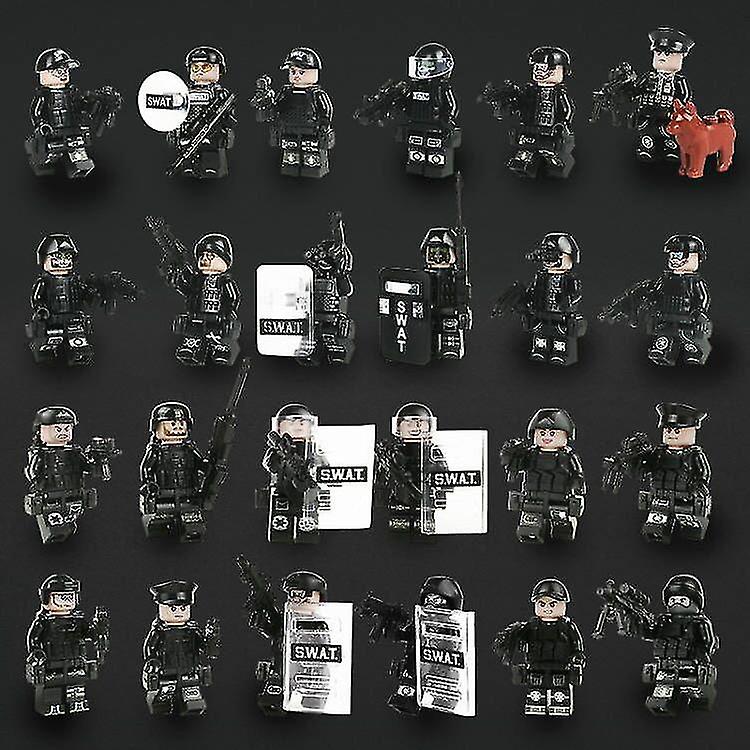 24pcs Swat Building Block Minifigure Toy With Weapon