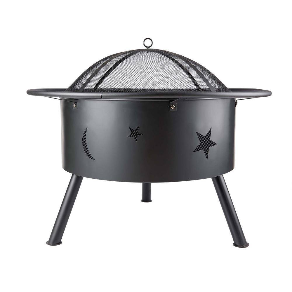 Sireck 32 in. W x 26 in. H Outdoor Metal Wood Black Fire Pit ZZQ-THDXP1027