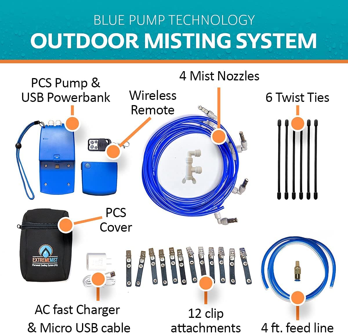 ExtremeMist Portable Misting System – 4 Nozzles and 16 ft. Mist Line