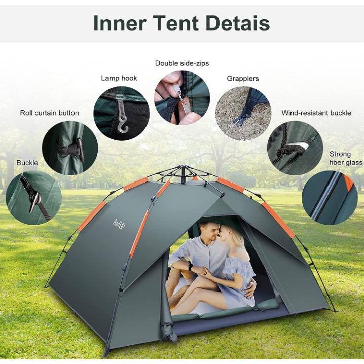 Kahomvis 4-Person Waterproof Polyester Camping Dome Tent Portable Backpack Tent in Antique Black QDF-LKW2-551