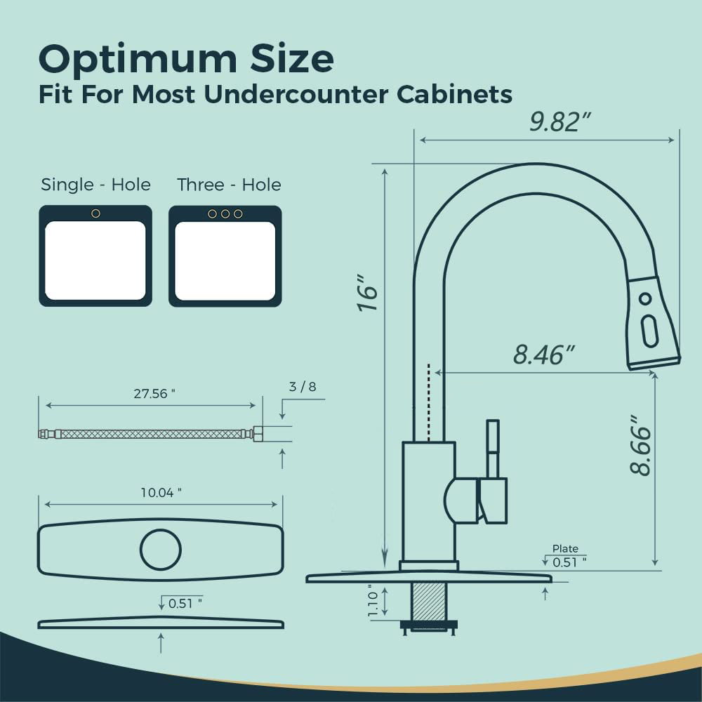 PHANCIR Kitchen Faucet with Pull Down Sprayer， High Arc Single Handle Kitchen Sink Faucets with Pause Button Premium Brushed Nickel with Deck Plate Suit to 1 or 3 Holes