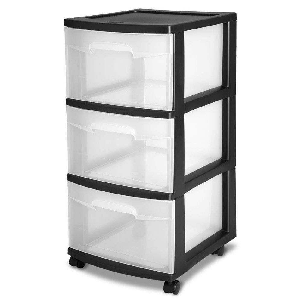 Sterilite 3-Drawer Storage Cart Clear with Black Frame (4-Pack) 4 x 28309002