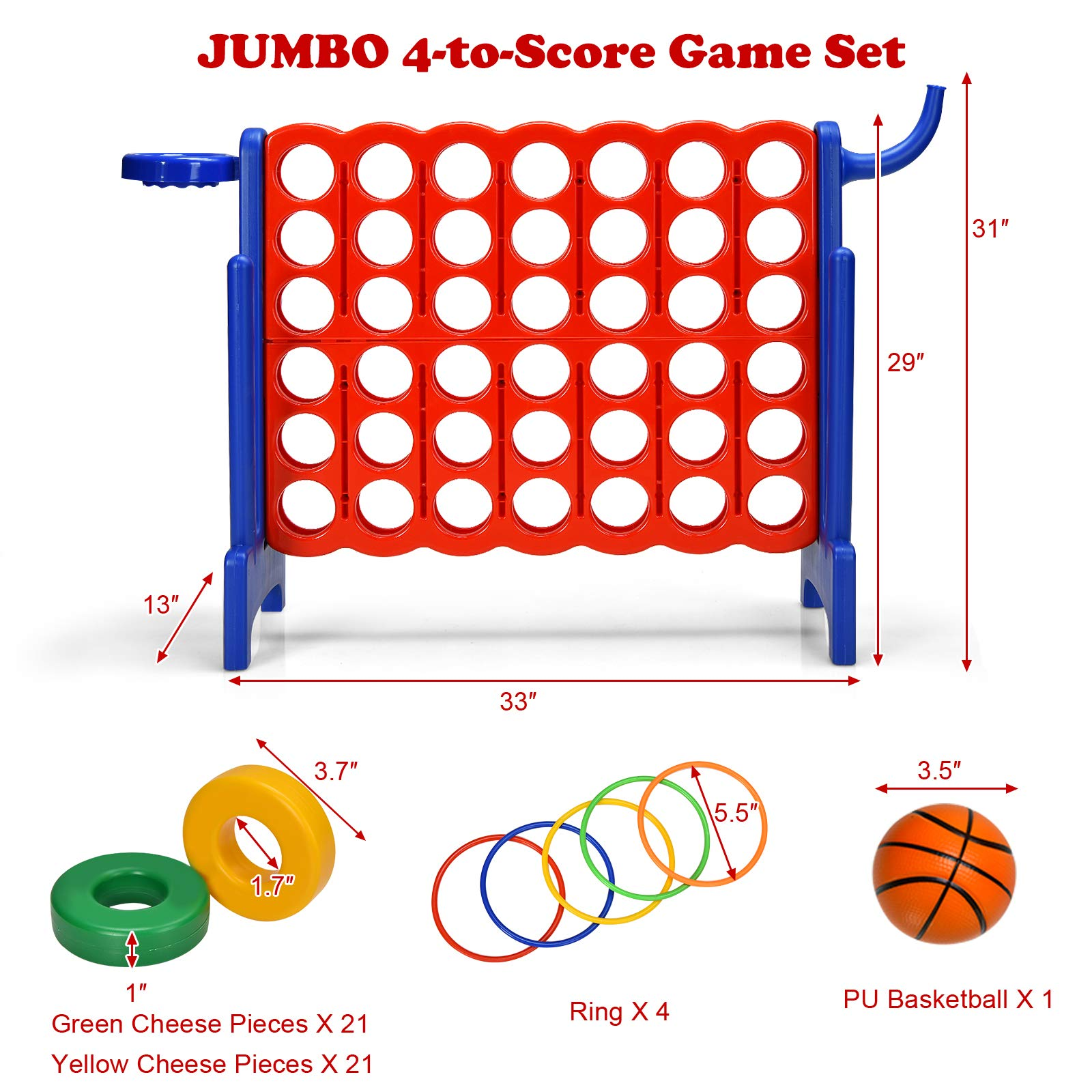 Costzon Giant 4-in-A-Row, Jumbo 4-to-Score Giant Game w/ Basketball Hoop