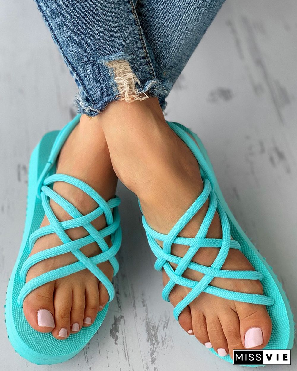 Cutout Open Toe Slingback Flat Sandals