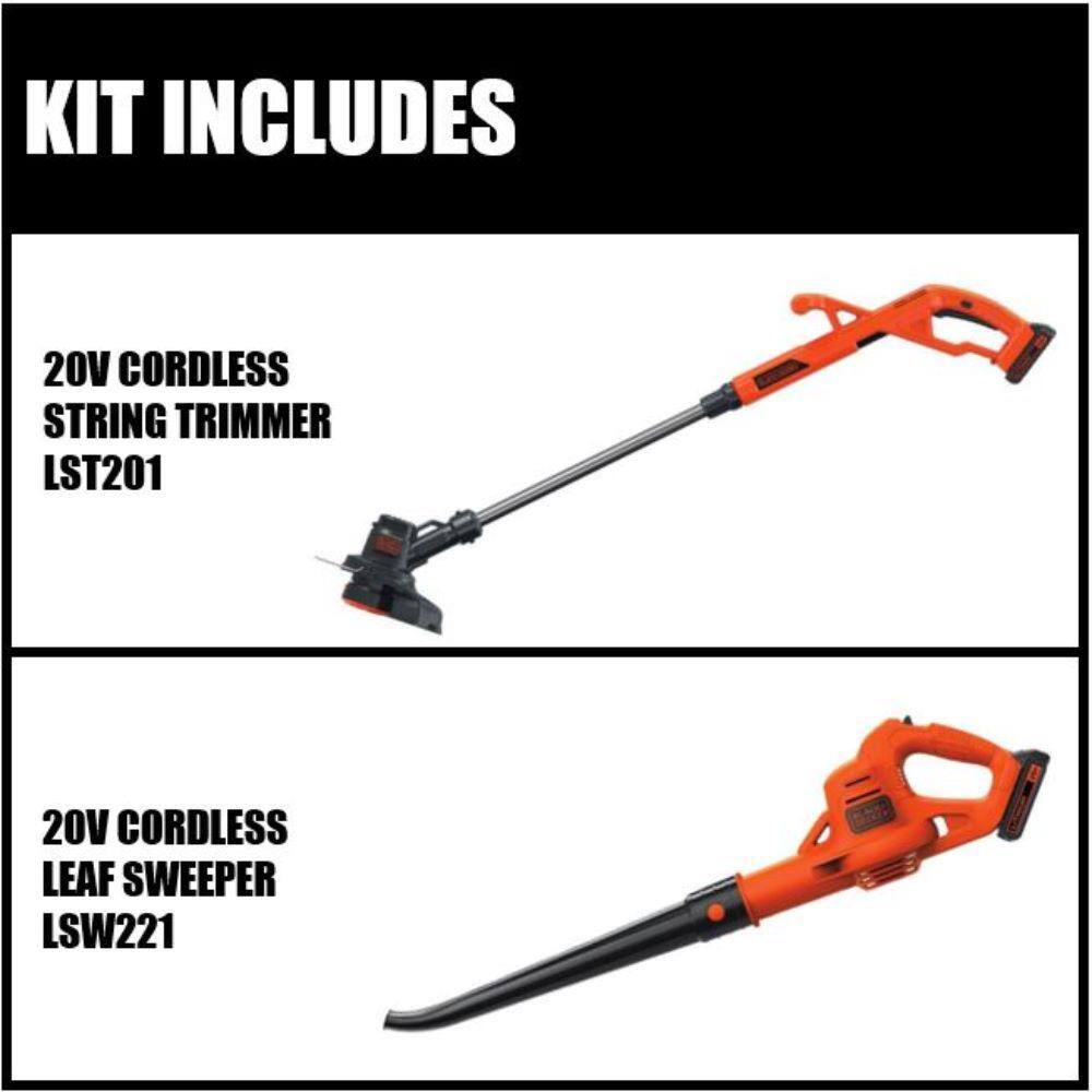 BLACK+DECKER 20V MAX Cordless Battery Powered String Trimmer  Leaf Blower Combo Kit with (2) 1.5 Ah Battery and Charger LCC222