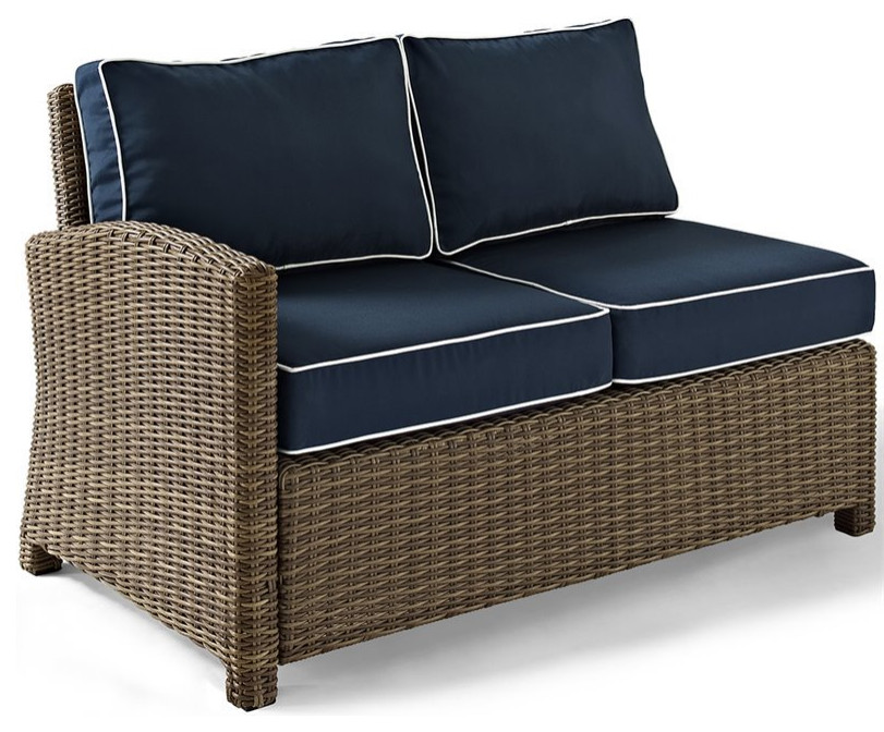 Crosley Bradenton Wicker Left Arm Patio Loveseat in Brown and Navy   Tropical   Outdoor Loveseats   by Homesquare  Houzz