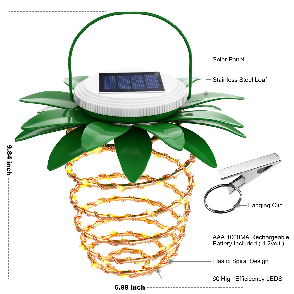 2 Pack Solar Lantern Lights，Outdoor Garden Hanging Lantern-Waterproof LED Flickering Flameless Pineapple Mission Lantern for Table，Outdoor，Party