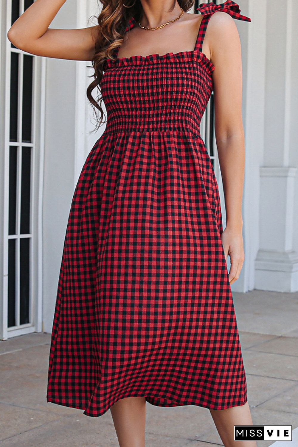 Plaid Print Sleeveless Midi Dress Wholesale