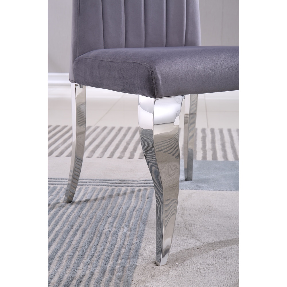 Modern Velvet Dining Chairs Set of 2  Upholstered Accent Armless Chairs with Stripe Backrest