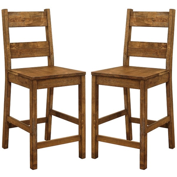 Rustic Solid Wood Ladder Back Counter Height Dining Stools (Set of 2)