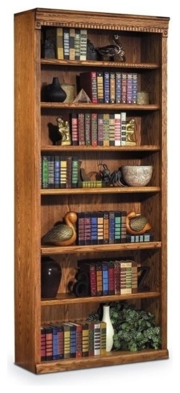 Beaumont Lane 7 Shelf Traditional Wood Bookcase in Distressed Wheat Brown   Traditional   Bookcases   by Homesquare  Houzz