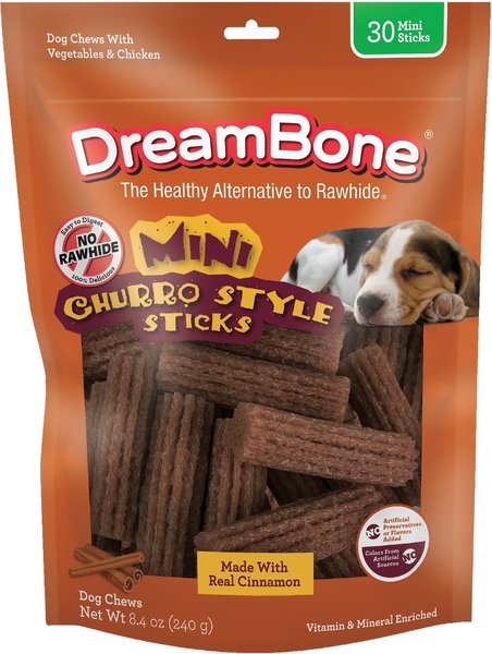 DreamBone Churro-Style Mini Sticks Cinnamon Flavor Dog Treats， 30 count