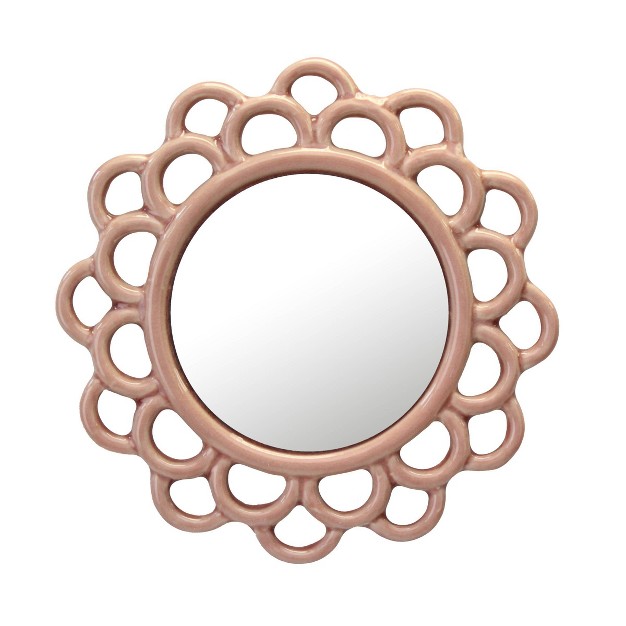 Decorative Round Floral Ceramic Wall Hanging Mirror Pink Stonebriar Collection