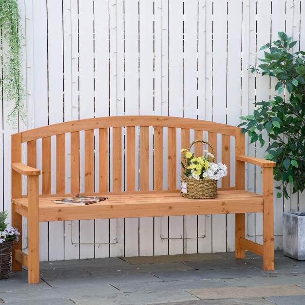 Wooden Garden Bench 2 Seater Outdoor Patio Seat With Slatted Design For Deck Porch Or Garden Natural