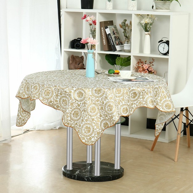 Dia Round Vinyl Water Oil Resistant Printed Tablecloths Golden Turntable Flower Piccocasa