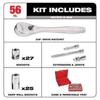 MW 38 in. Drive SAEMetric Ratchet and Socket Mechanics Tool Set with Torque Lock Locking Pliers Kit (66-Piece) 48-22-9008-48-22-3690