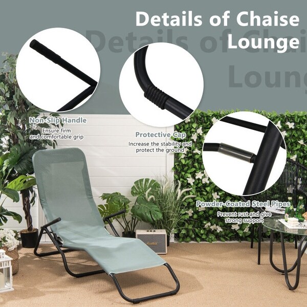 2 Pieces Folding Portable Patio Chaise Lounger with Rocking Design-Light Green - 58