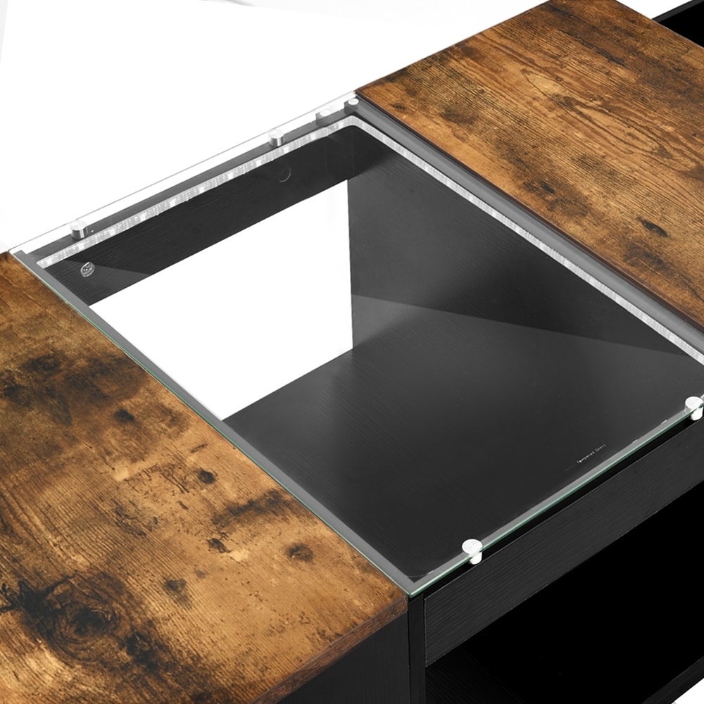 Modern Wood Coffee Table with Storage Drawers and LED Lighting