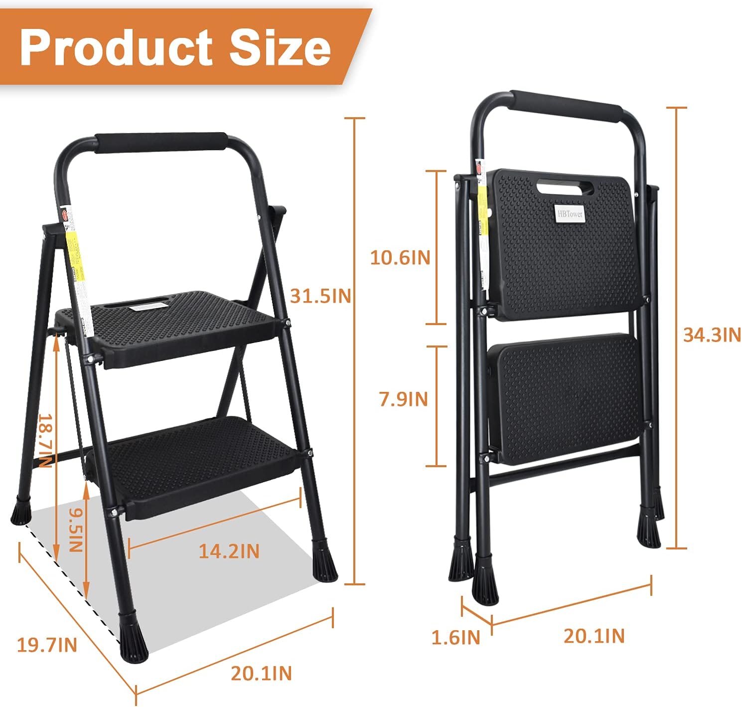 3 Step Ladder, Folding Step Stool with Wide Anti-Slip Pedal, 500lbs Sturdy Steel Ladder, Convenient Handgrip, Lightweight, Portable Steel Step Stool, Black