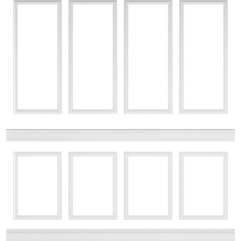 Ekena Millwork 94 12 in. (Adjustable 108 in. to 132 in.) 70 sq. ft. Polyurethane Ashford Square Panel Stacked Wall Wainscot Kit Primed WPKUST052P108