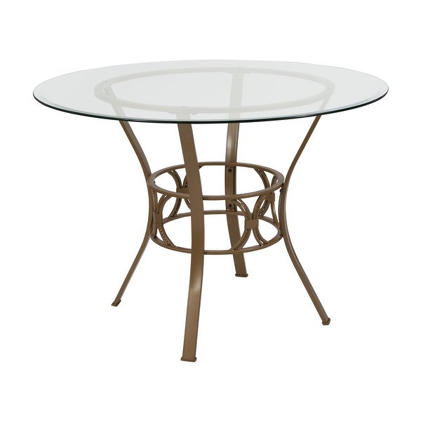 42'' Round Glass Dining Table with Crescent Style Metal Frame