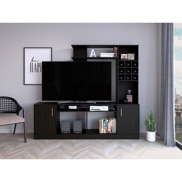 Kava Entertainment Center Six External Shelves Double Door Cabinet Storage Spaces for TVs up 78