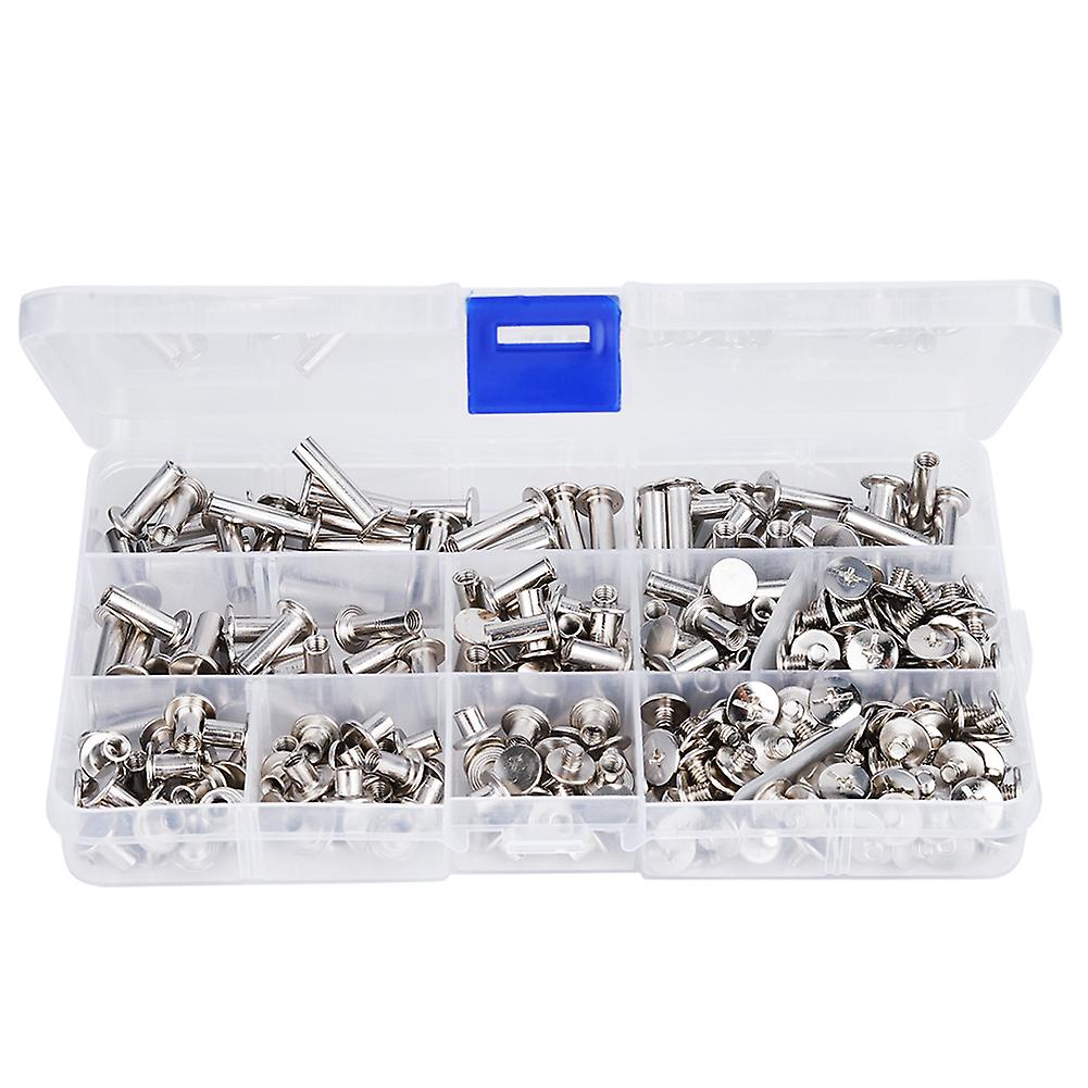 320pcs Screws Nuts Flat Head Rivet Set Threaded Iron Nickel Plated Hardware Fastener Combination Kit