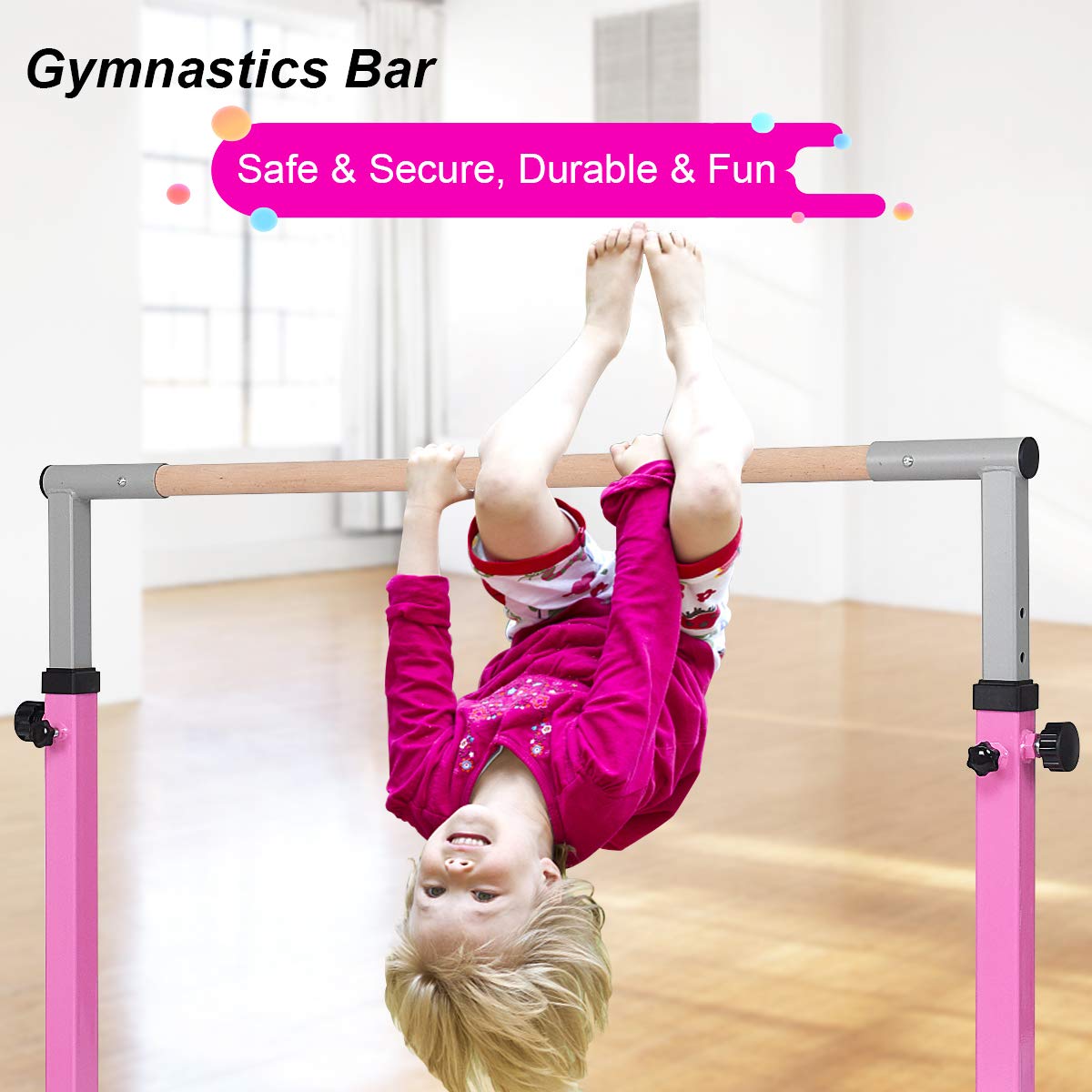 Gymnastic Training Bar, 3' to 5' Height Adjustable 1-4 Levels Exercise Kip Bar