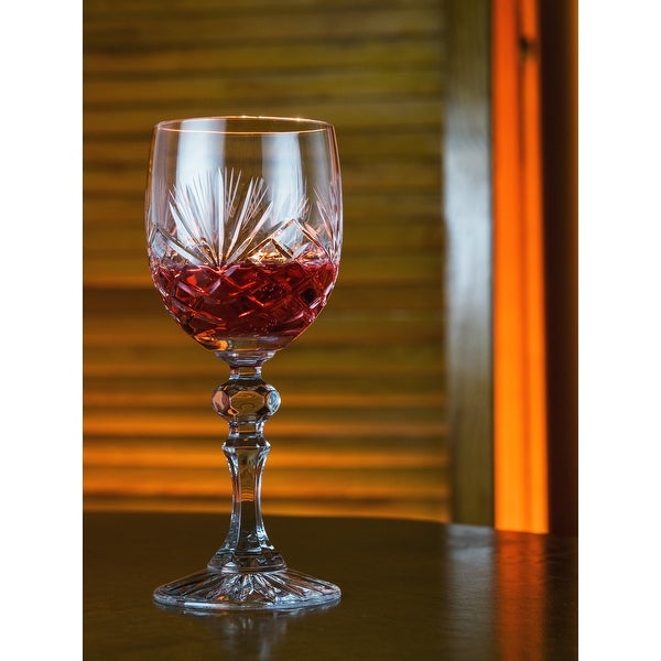 Wine Goblet - Crystal - Glasses - Beautifully Hand Cut - 6 oz. - European Quality - by Majestic Gifts Inc. - Made in Europe