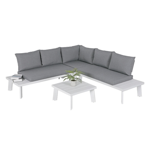 Outdoor Aluminum VShaped Sectional Seating Set with Side Table