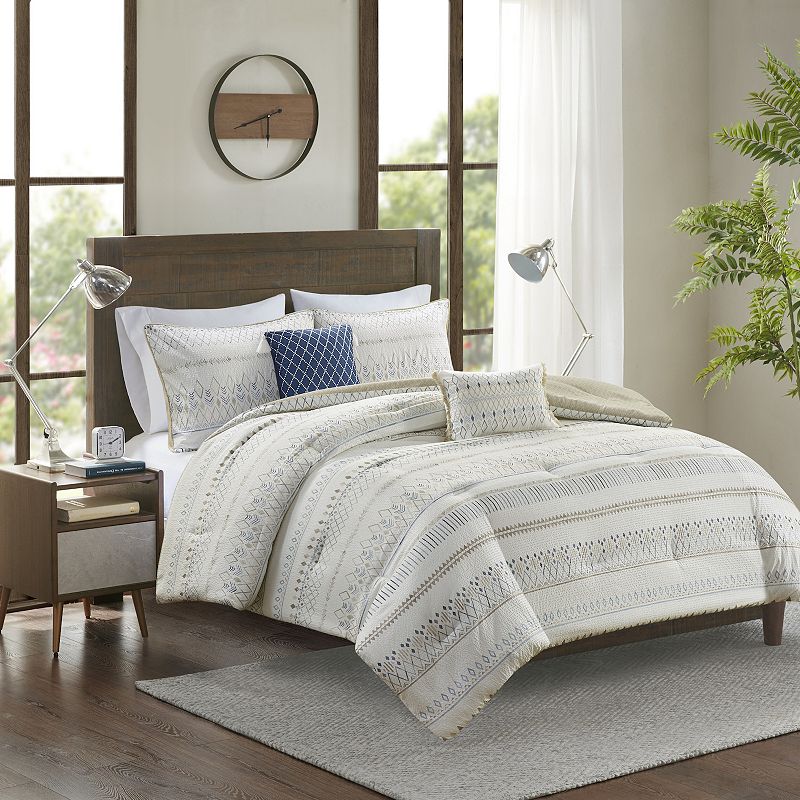 Madison Park Joshua 5-Piece Printed Seersucker Comforter Set with Throw Pillows