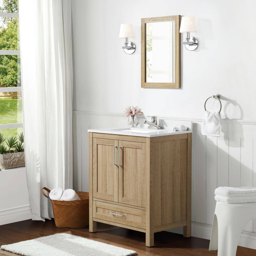 OVE Decors Kansas 30 in.W Bath Vanity in White Oak with Engineered Stone Vanity Top in White 15VVA-KANS30-12