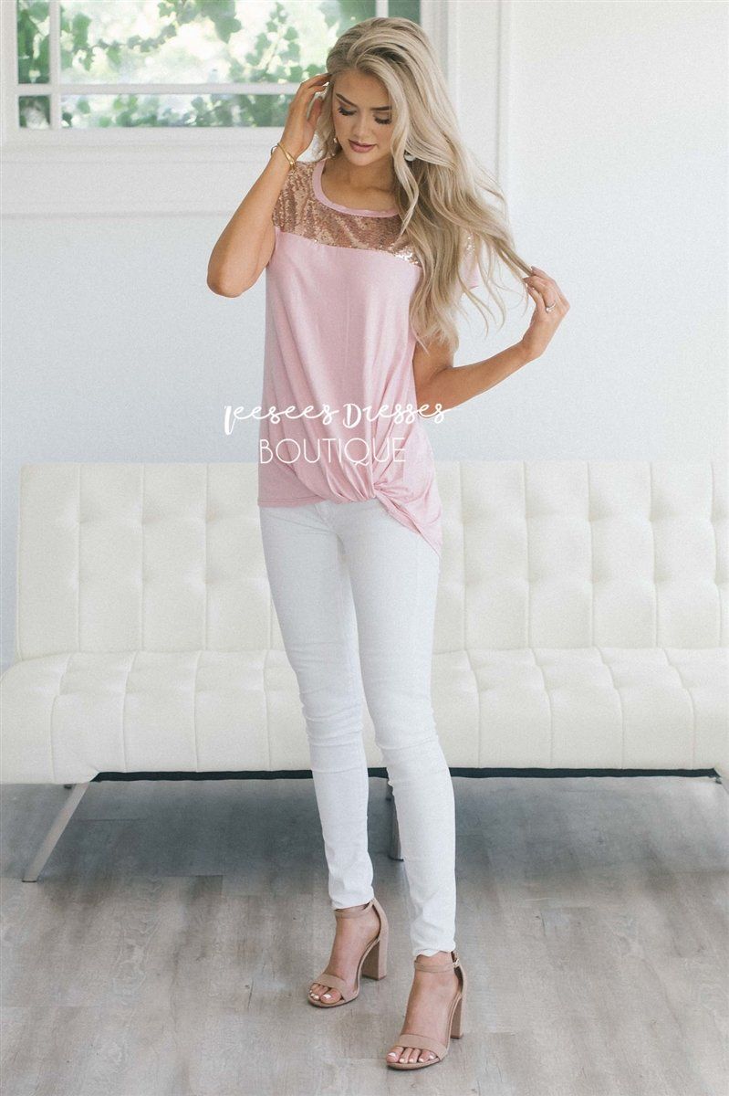 Sequin Shoulder Twist Top