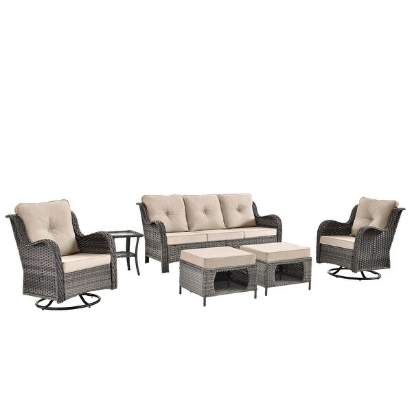 Wicker Patio Furniture Conversation Set with High Back Swivel Chairs and Storage Ottomans，Cushions Included🎃