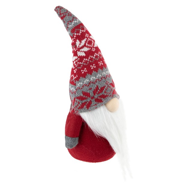 Red And Gray Standing Gnome With Nordic Hat Christmas Decoration