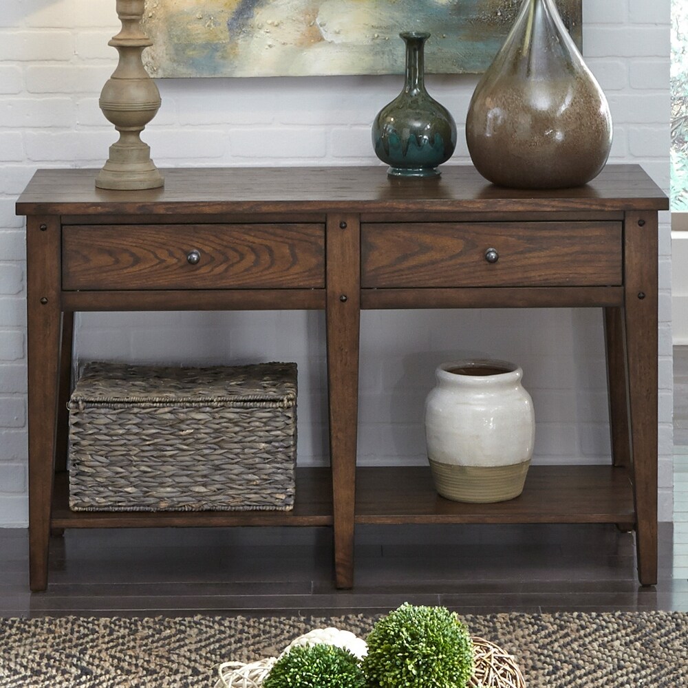 Lake House Rustic Brown Oak Sofa Table