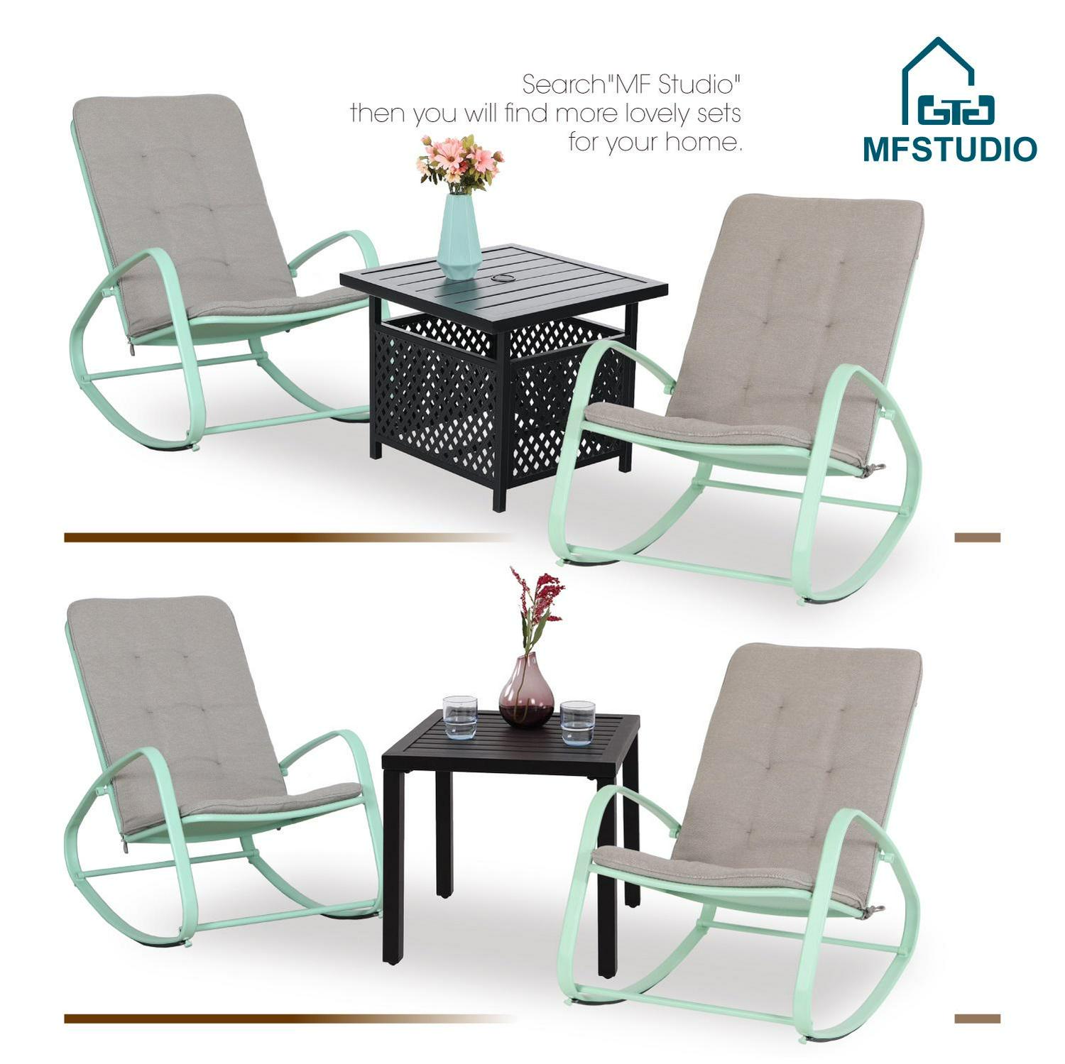 Outdoor 1 PC Rocking Chair Metal Rocking Chair with Cushion for Outdoor Indoor Balcony， Green