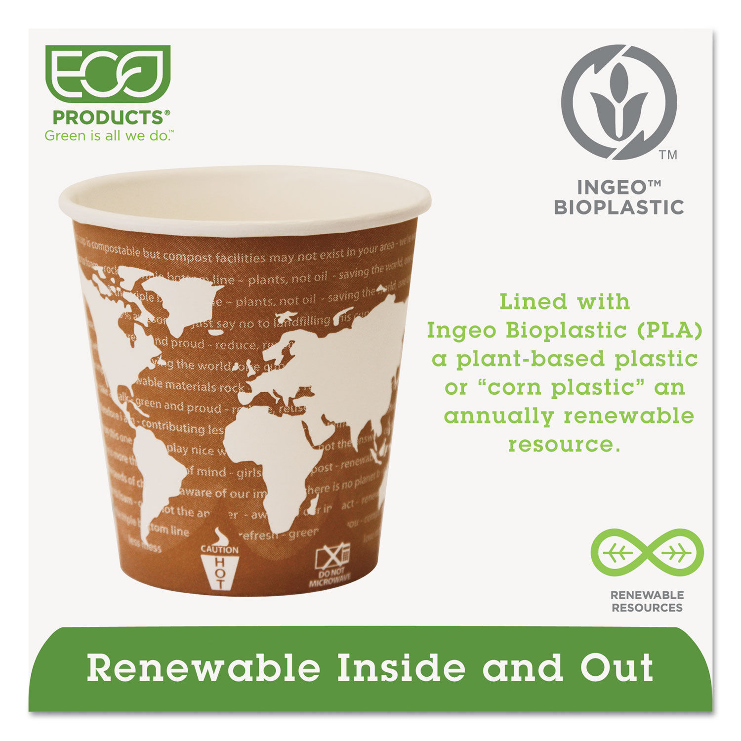 World Art Renewable and Compostable Hot Cups by Eco-Productsandreg; ECOEPBHC10WA