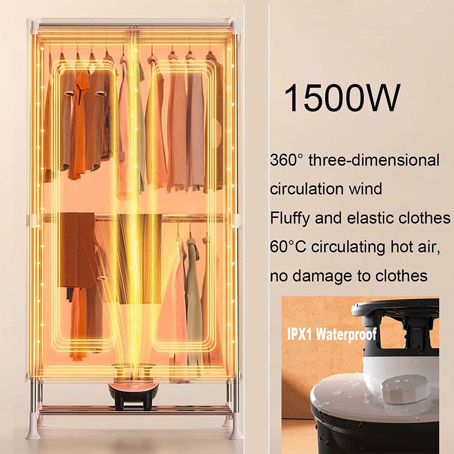 General Clothes Airer General 1500W Portable Heated Laundry Drying Rack Machine Large Capacity 15kg Double Layer General Efficient Low General General overheat Protection for All Fabrics