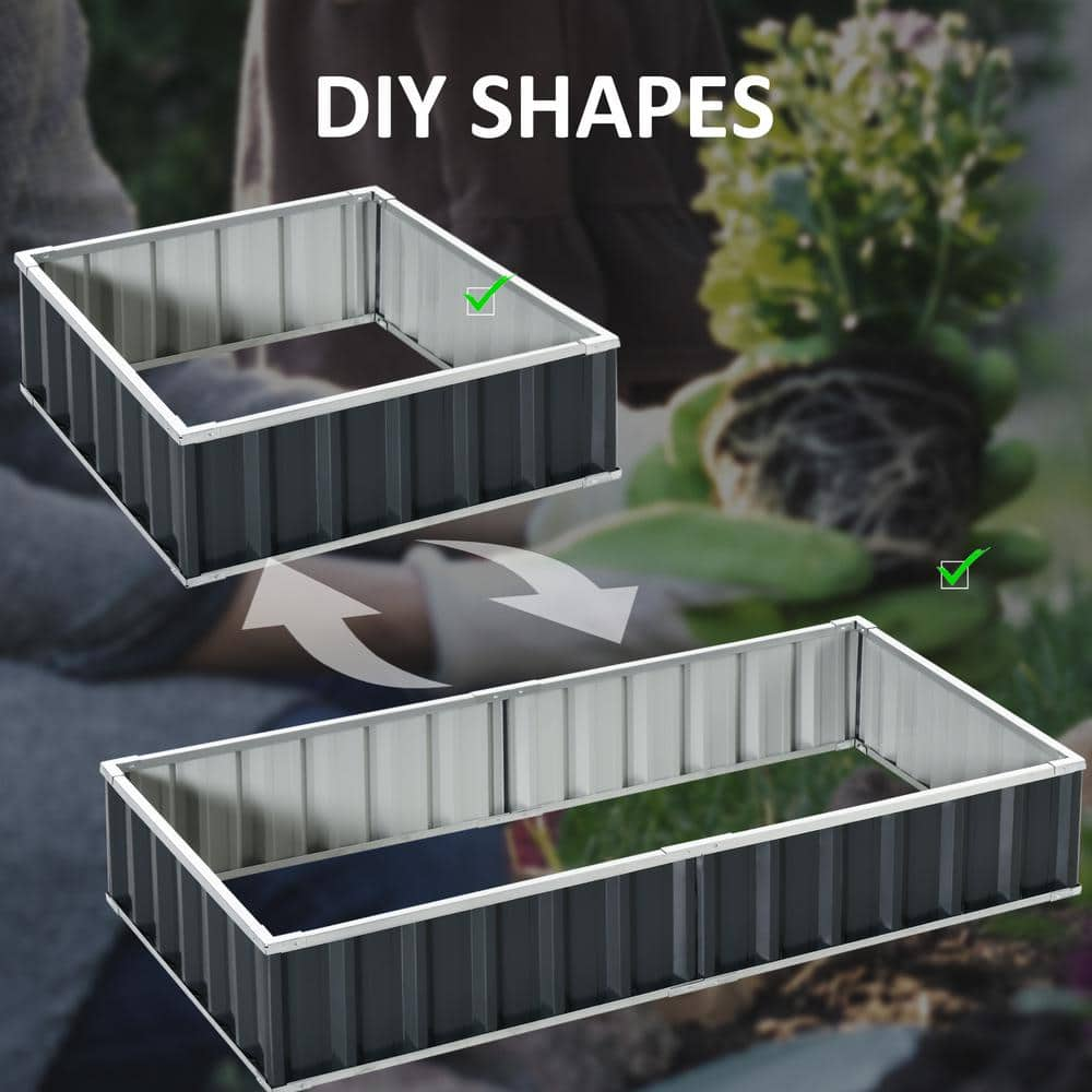 Outsunny 69 in. x 36 in.Dark Grey Metal Raised Garden Bed， DIY Large Steel Planter Box 845-674CG