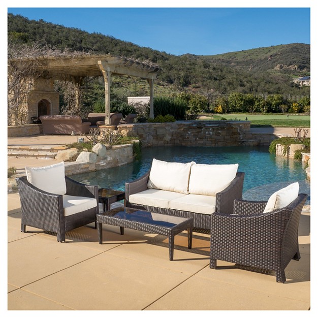 Antibes 5pc Wicker Patio Chat Set With Cushions Brown Christopher Knight Home