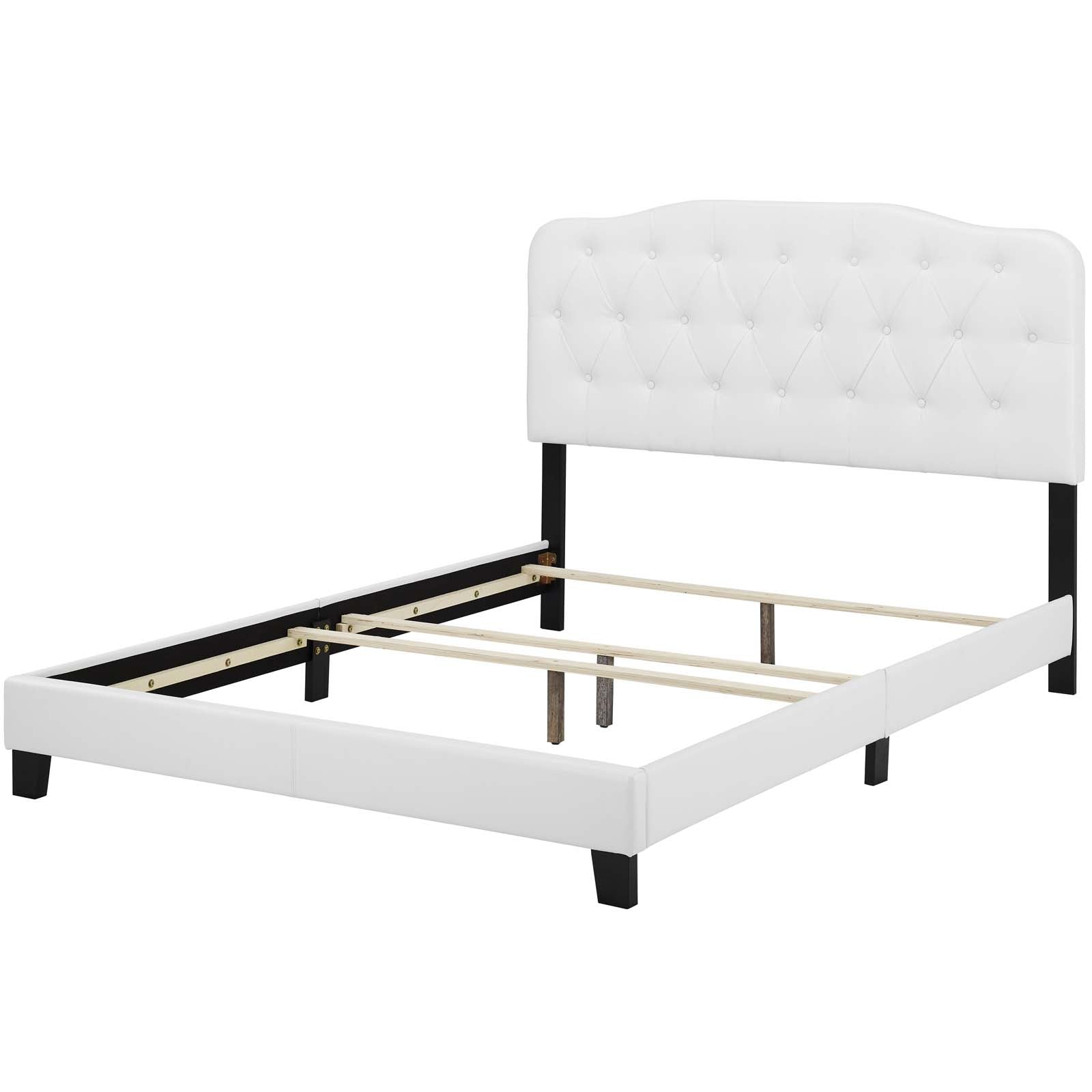 Contemporary Modern Urban Designer Twin Size Bed Frame, Faux Vinyl Leather, White, Box Spring Required