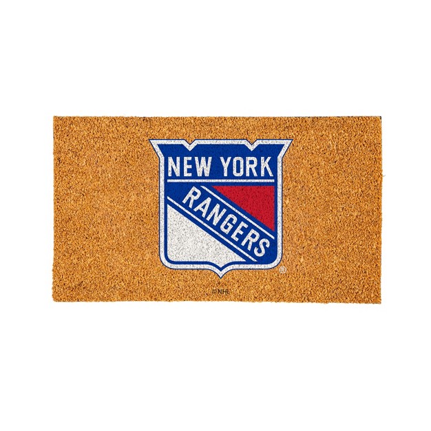 Evergreennhlnew York Rangers Logo Natural Coir 28 X 16 Inches Indoor Outdoor Doormat