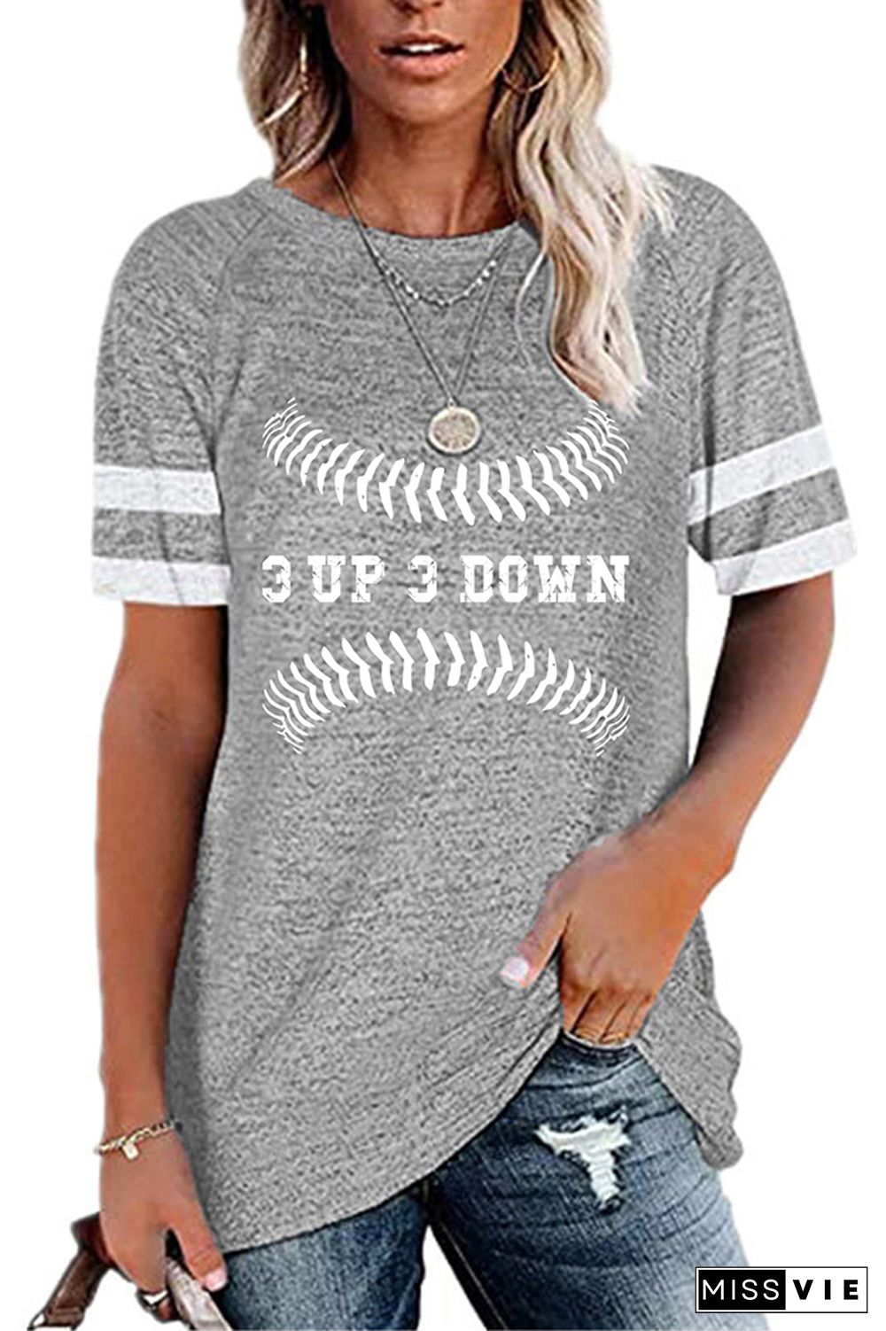 3 UP 3 Down Letter Print Graphic Tees for Women Wholesale Short Sleeve T shirts Top