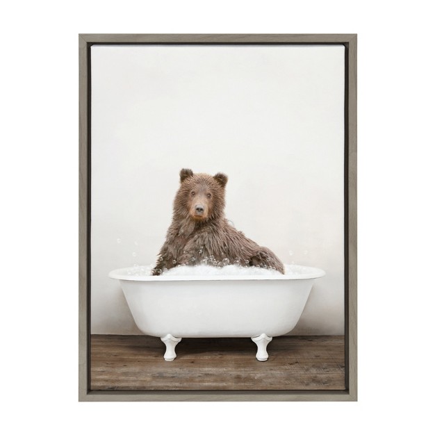 X 24 quot Sylvie Bear Rustic Bubble Bath Framed Canvas By Amy Peterson Gray Kate amp Laurel All Things Decor